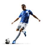 Azione calcistica dinamica su sfondo bianco