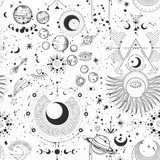 Cosmos e Simboli Mistici in Bianco e Nero