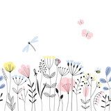 Giardino minimalista con farfalle e api