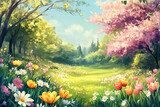 Nel cuore di un prato fiorito primaverile