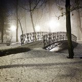 Ponti incantati nella notte nebbiosa
