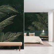 Foglie-dorate-su-sfondo-smeraldo-tropicale-carte-da-parati-camera-da-letto-carte-da-parati-demural