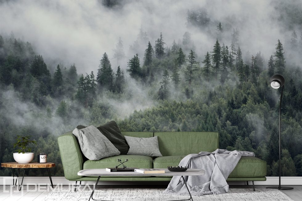 Nebbia mattutina sul paesaggio boschivo Carte da parati paesaggio Carte da parati Demural