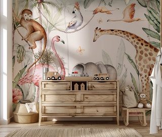 favola esotica con gli abitanti della giungla carte da parati camera del bambino carte da parati demural