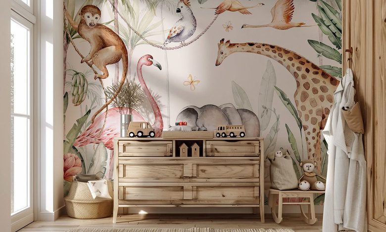 favola esotica con gli abitanti della giungla carte da parati camera del bambino carte da parati demural