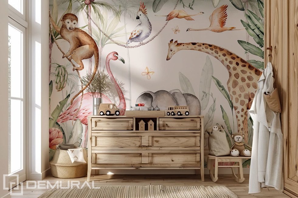 Favola esotica con gli abitanti della giungla Carte da parati camera del bambino  Carte da parati Demural