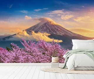 armonia vulcanica con fiori di ciliegio carte da parati paesaggio carte da parati demural