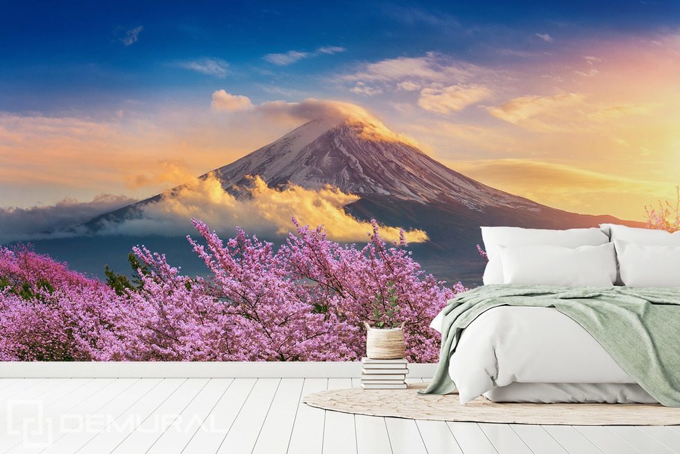 Armonia vulcanica con fiori di ciliegio Carte da parati paesaggio Carte da parati Demural