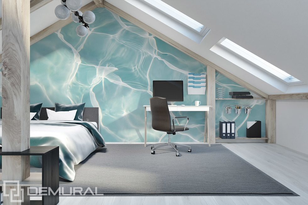 Superficie turchese dell’acqua con riflessi di luce Carte da parati camera da letto  Carte da parati Demural