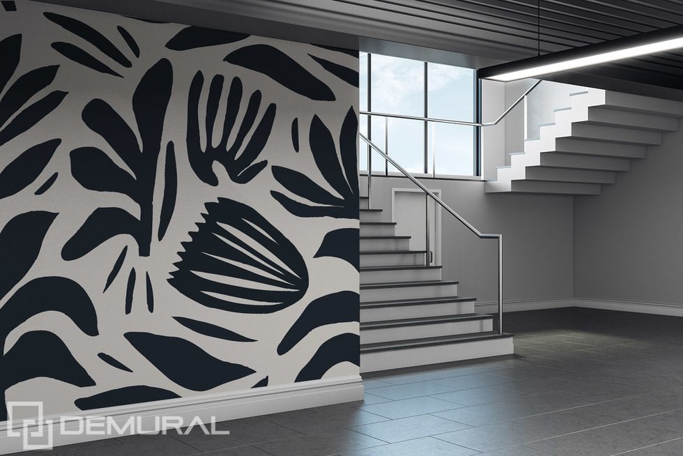 Motivo vegetale a contrasto in bianco e nero Carte da parati fiori Carte da parati Demural