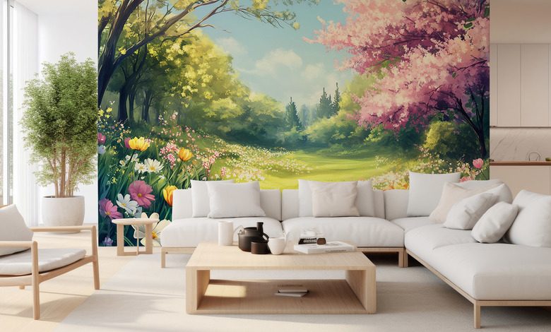 giardino primaverile pieno di luce floreale carte da parati salotto carte da parati demural