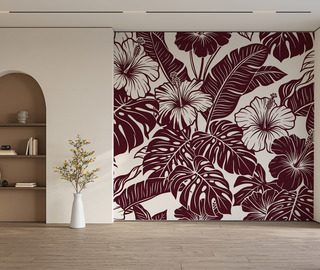 ibischi bordeaux in una composizione tropicale carte da parati fiori carte da parati demural