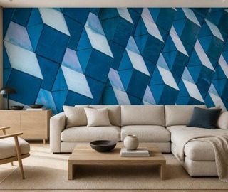 geometria a contrasto dei pannelli tridimensionali in intensi toni di blu carte da parati architettura carte da parati demural