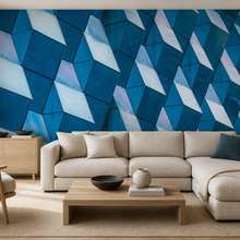 Geometria-a-contrasto-dei-pannelli-tridimensionali-in-intensi-toni-di-blu-carte-da-parati-architettura-carte-da-parati-demural