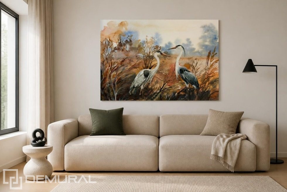 Luce soffusa e motivo naturale delle gru Quadri Animali  Quadri Demural