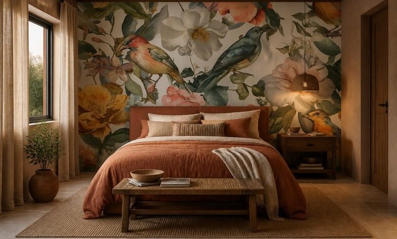 composizione spaziale di uccelli e fiori carte da parati camera da letto carte da parati demural
