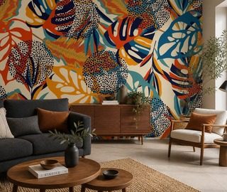 gioco ritmico di colori e foglie carte da parati salotto carte da parati demural
