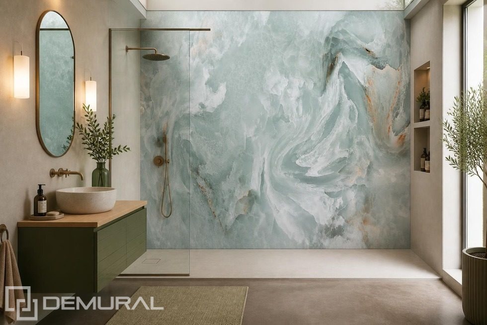 Toni verdi delicati in motivo marmoreo Carte da parati bagno Carte da parati Demural
