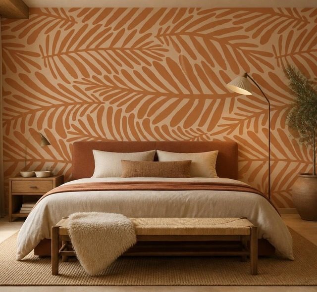 ritmo caldo del motivo vegetale sulla parete carte da parati camera da letto carte da parati demural