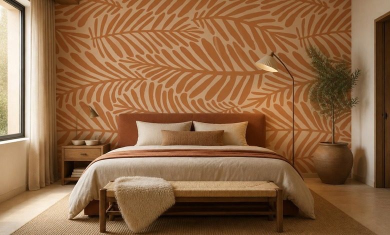 ritmo caldo del motivo vegetale sulla parete carte da parati camera da letto carte da parati demural