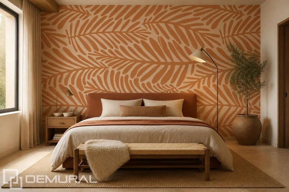 Ritmo caldo del motivo vegetale sulla parete Carte da parati camera da letto  Carte da parati Demural