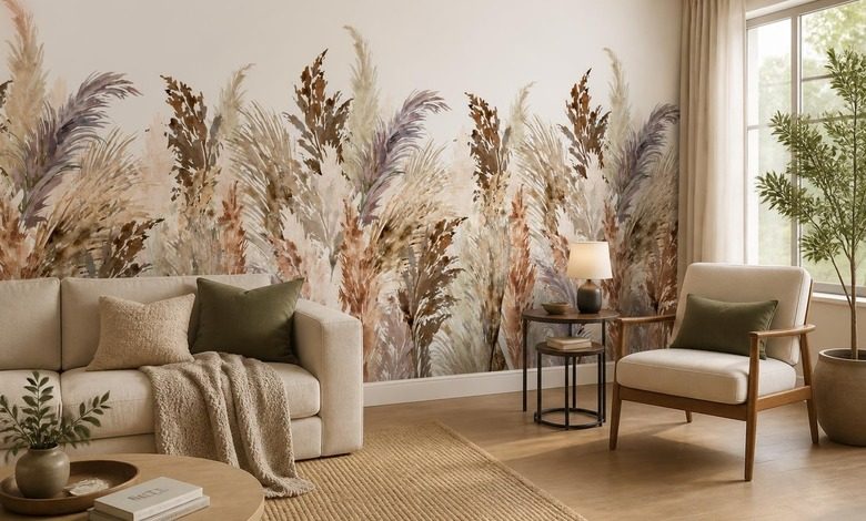 elegante decorazione con erbe pampas carte da parati salotto carte da parati demural