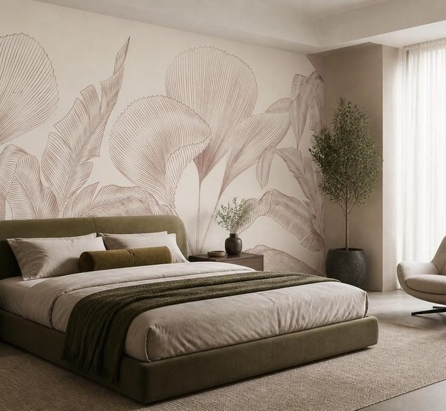 motivo minimalista di foglie in una palette sobria carte da parati camera da letto carte da parati demural
