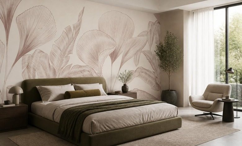 motivo minimalista di foglie in una palette sobria carte da parati camera da letto carte da parati demural