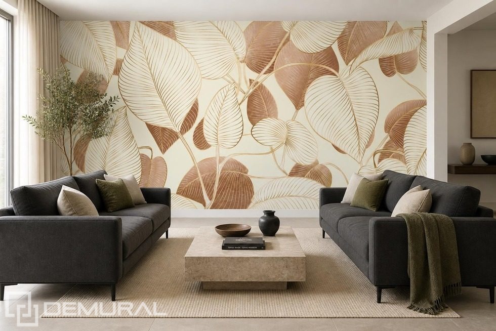 Luce soffusa che valorizza il motivo fogliato Carte da parati salotto Carte da parati Demural