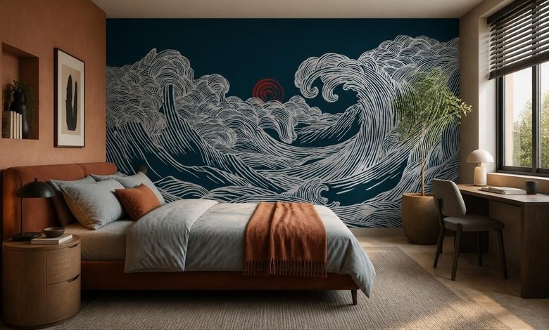 luce calante su motivo ondulato carte da parati camera da letto carte da parati demural