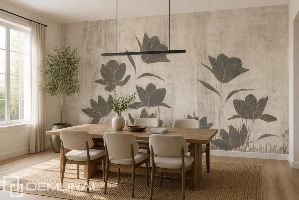 Composizione armoniosa di silhouette floreali Carte da parati fiori Carte da parati Demural