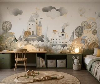 ritmo dolce e scala di un paesaggio fiabesco sulla parete carte da parati camera del bambino carte da parati demural