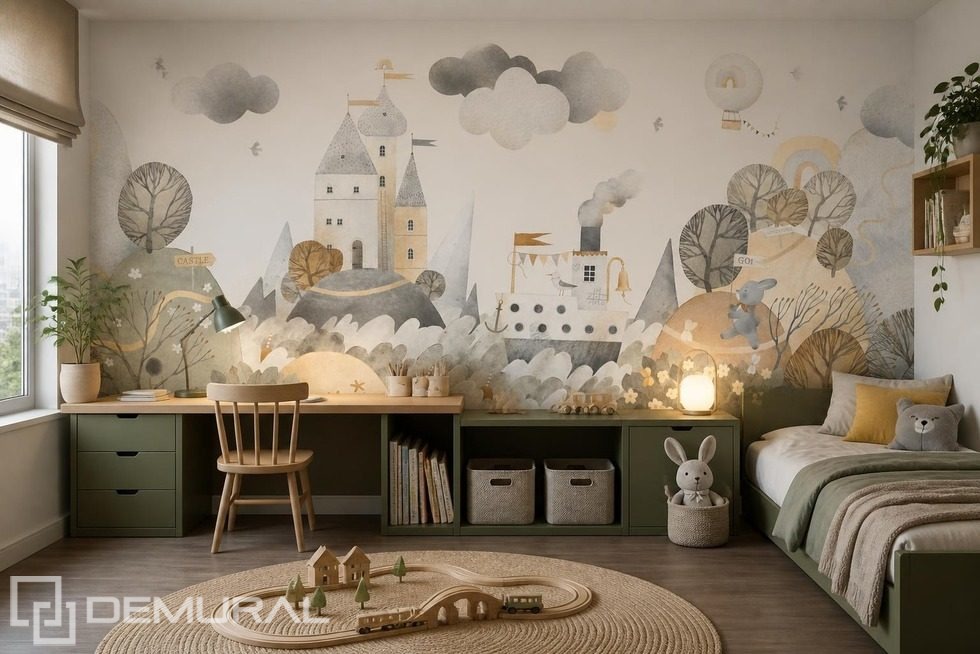 Ritmo dolce e scala di un paesaggio fiabesco sulla parete Carte da parati camera del bambino  Carte da parati Demural