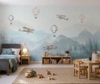 contrasto tra delicati palloncini e paesaggio montano carte da parati camera del bambino carte da parati demural