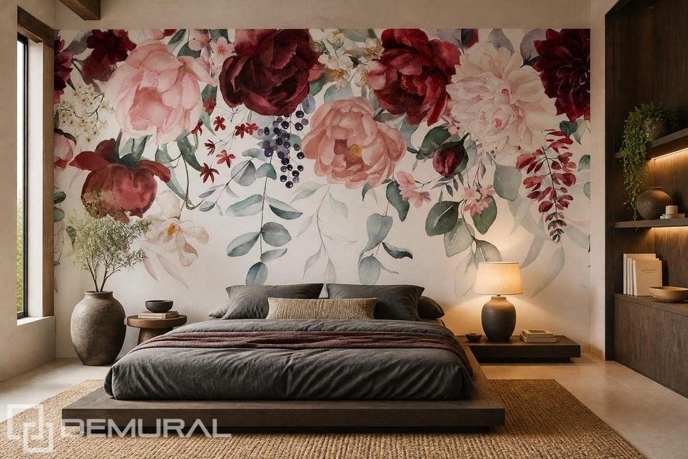 Luce soffusa con motivo floreale Carte da parati camera da letto  Carte da parati Demural