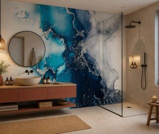 contrasto di intensi blu e terracotta carte da parati bagno carte da parati demural