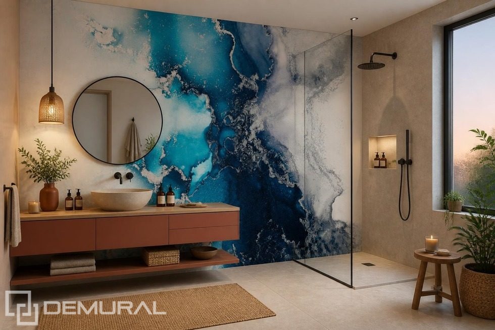 Contrasto di intensi blu e terracotta Carte da parati bagno Carte da parati Demural
