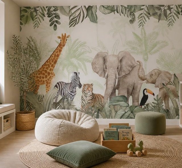 motivo decorativo giungla con animali selvatici carte da parati camera del bambino carte da parati demural