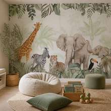 Motivo-decorativo-giungla-con-animali-selvatici-carte-da-parati-camera-del-bambino-carte-da-parati-demural