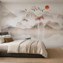 Montagne-silenziose-con-cielo-rosso-carte-da-parati-orientali-carte-da-parati-demural