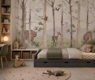 verde e beige nel paesaggio forestale carte da parati camera del bambino carte da parati demural